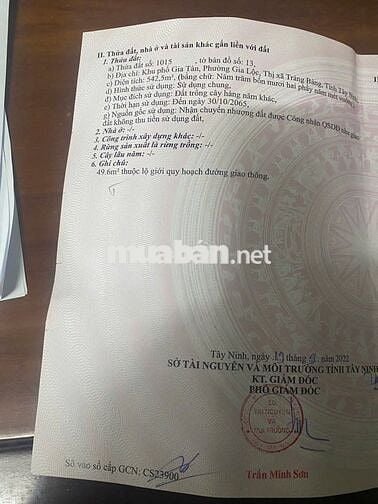 Đất đẹp 543m2 Gia Lộc, Trảng Bàng, TN. Đg nhựa, nở hậu, giá chỉ 1,1 tỷ