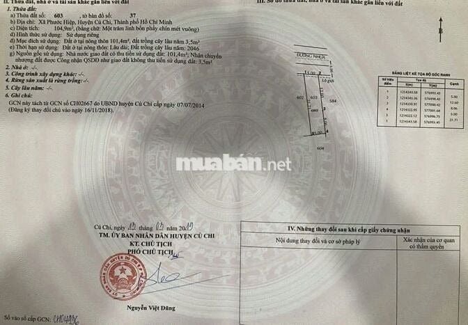 Bán lô đất Đ.Cây Trôm Mỹ Khánh, Phước Hiệp, DT 105m2 giá 900tr, SHR