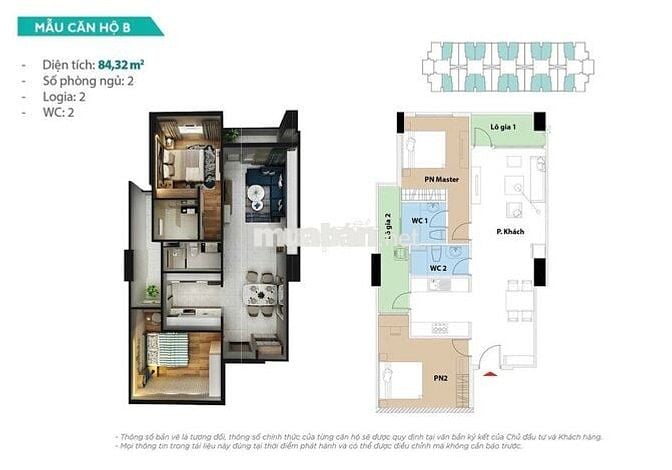 CHO THUÊ 2PN2WC 84m2 giá 8tr - bao phí QL - full nội thất - tầng trung