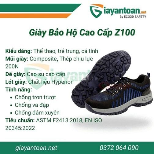 Giày bảo hộ lao động cao cấp Z100 - Phong cách, bảo vệ toàn diện