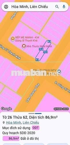 BÁN ĐẤT MẶt TIỀN Đường Dũng Sĩ Thanh Khê gần đường Nguyễn Sinh Sắc