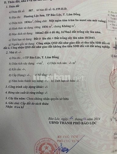 Bán 4000m2 đất thổ cư mặt tiền đường Làm Sơn, Thành Phố Bảo Lộc