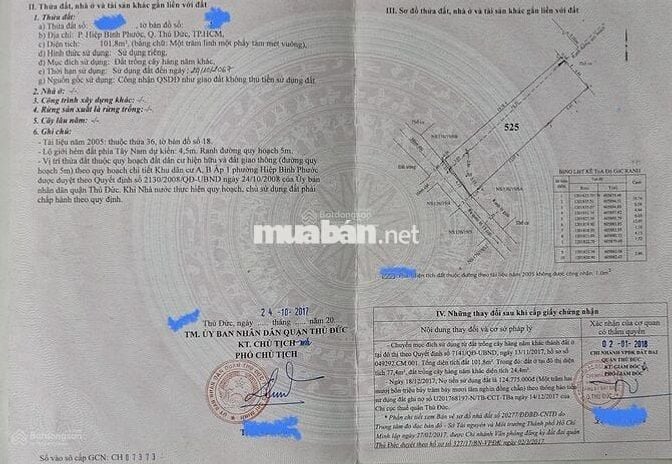 Bán 100m² (5mx20m) Đất thổ cư Quốc Lộ 13 cũ, Hiệp Bình Phước