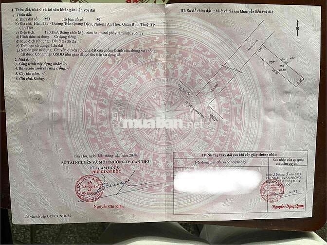 Đất thổ cư, hẻm xe hơi 16 chỗ, 5x25m Hẻm 287 Trần Quang Diệu