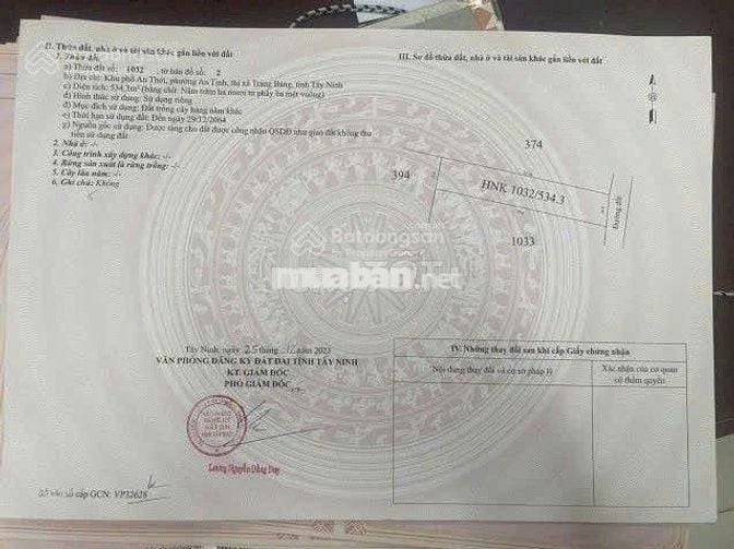 Đất vườn 534m2 Đ. Suối Sâu Thị xã Trảng Bàng, giá 850 triệu, SHR