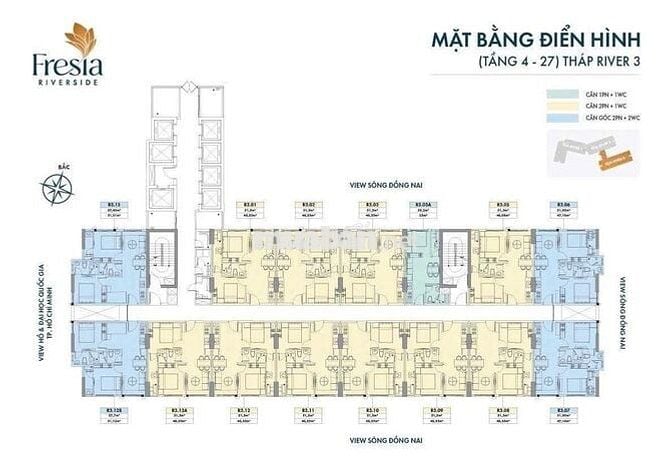 Căn 2PN 1WC - 51,5m2 - Fresia Riverside , Giỏ hàng CDT, Vay 80% đã VAT