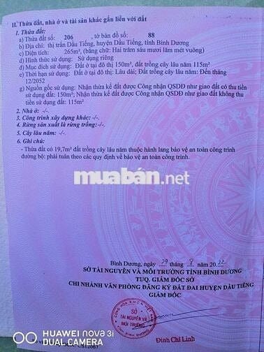 BÁN ĐẤT THỔ CƯ – ĐƯỜNG N5, KHU PHỐ 2, XÃ DẦU TIẾNG