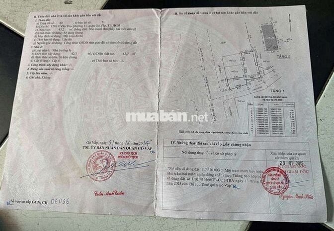 Bán nhà mặt tiền Lê Văn Thọ 5ty650 TL