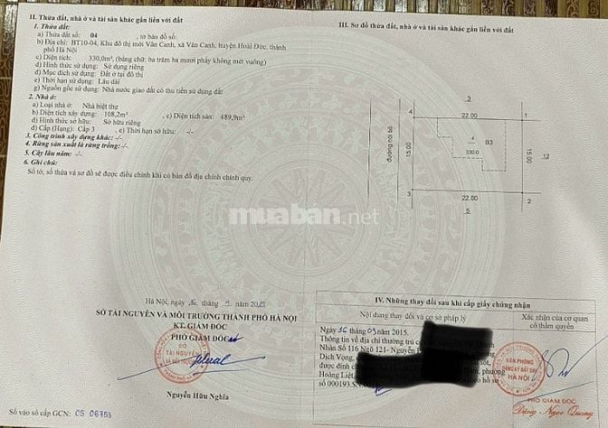 CHÍNH CHỦ BÁN CĂN BIỆT THỰ BT10 – KHU ĐÔ THỊ HUD VÂN CANH (TÂY HÀ NỘI)