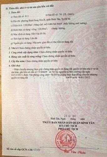 Đất 6*20 Khu Dân Cư Vĩnh Lộc Phường Bình Tân TPHCM