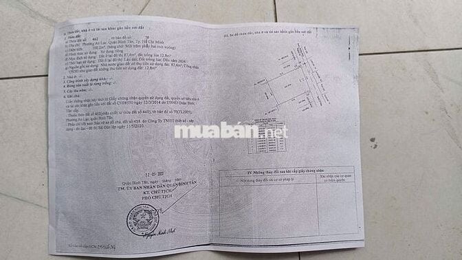 BÁN ĐẤT THỔ CƯ- 8.3 x 10.3 - P. AN LẠC - Q.BÌNH TÂN - GIÁ - 6.3TỶ