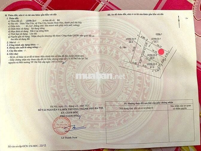 Lô đất nền 61m còn sót lại tại Vân Côn