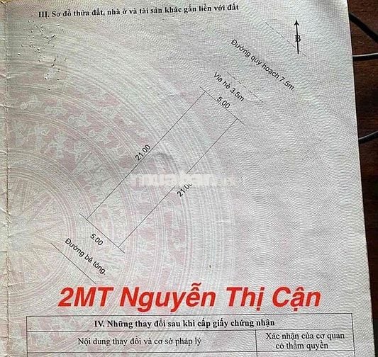 Lô đất 2 mặt tiền 7,5m Nguyễn Thị Cận diện tích 105m