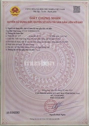 Chính chủ cần bán 144m2 đất sổ riêng thổ cư. Chỉ cần 300 triệu TT