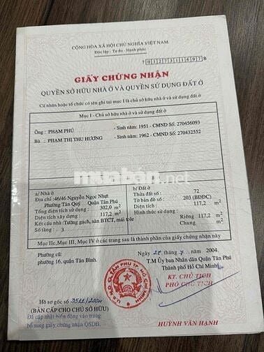 bán nhà hẽm xe hơi thông 4 x 29,3 chính chủ