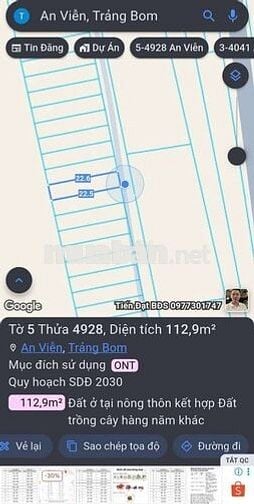 AN VIỄN TRẢNG BOM MẶT TIỀN ĐƯỜNG NHỰA 5M ĐƯỜNG THÔNG NGAY ẤP 4