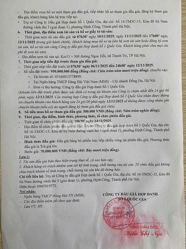 CÔNG TY ĐẤU GIÁ HỢP DANH SỐ 1 QUỐC GIA THÔNG BÁO BÁN ĐẤU GIÁ TÀI SẢN