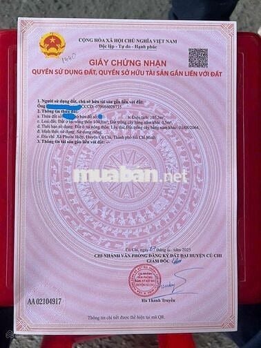 Bán đất 105m2 giá 850tr gần KCN Tây Bắc & bệnh viện đa khoa Củ Chi SHR