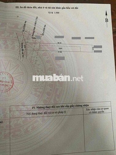 Đất rộng 379,3m2 gần ngã tư Miếu Ông cù, p Bình Chuẩn, Tp Dĩ An