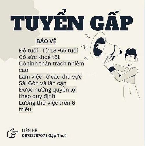 Tuyển Gấp Bảo Vệ - Kỹ Thuật - Tạp Vụ - Cơ Động