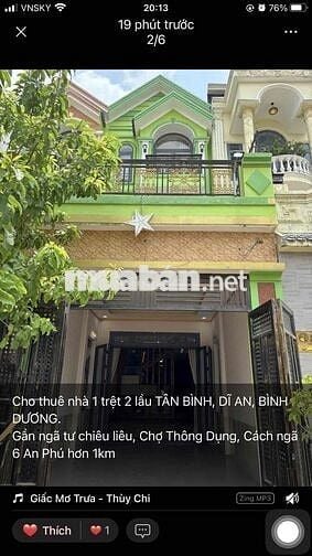 znhà 1trệt 2 lầu TÂN BÌNH, DĨ AN,Gần ngã tư chiêu liêu 4p ngủ,đường 7m