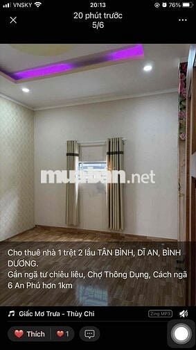 znhà 1trệt 2 lầu TÂN BÌNH, DĨ AN,Gần ngã tư chiêu liêu 4p ngủ,đường 7m