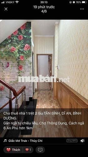 znhà 1trệt 2 lầu TÂN BÌNH, DĨ AN,Gần ngã tư chiêu liêu 4p ngủ,đường 7m