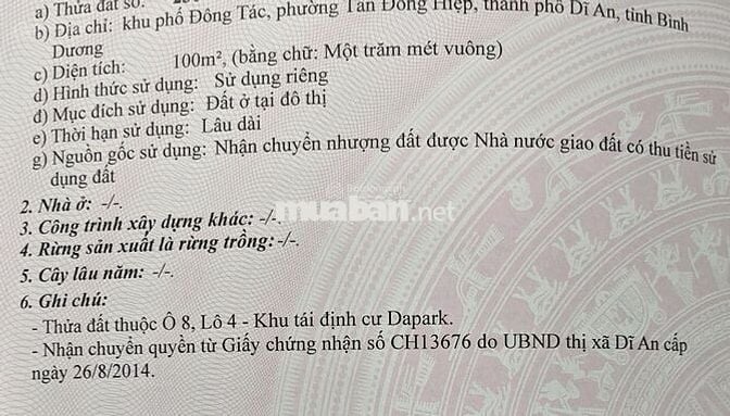 Bán đất 100m2 khu dân cư Dapark gần Quốc Lộ 1K - Chính chủ