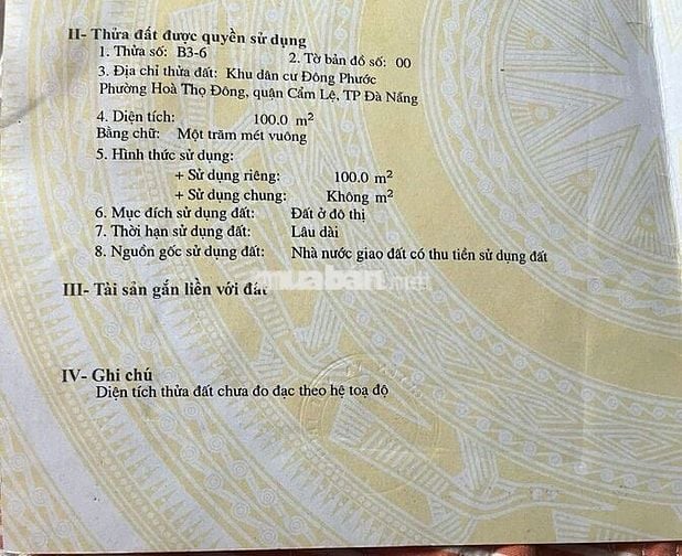 BÁN LÔ ĐẤT DT: 100M2, MẶT TIỀN ĐƯỜNG BÙI VỊNH, P.HÒA THỌ ĐÔNG