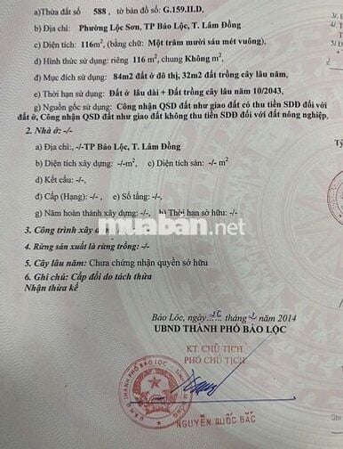 Bán đất mặt tiền Lam Sơn, phường B’Lao, Tp. Bảo Lộc, Lâm Đồng