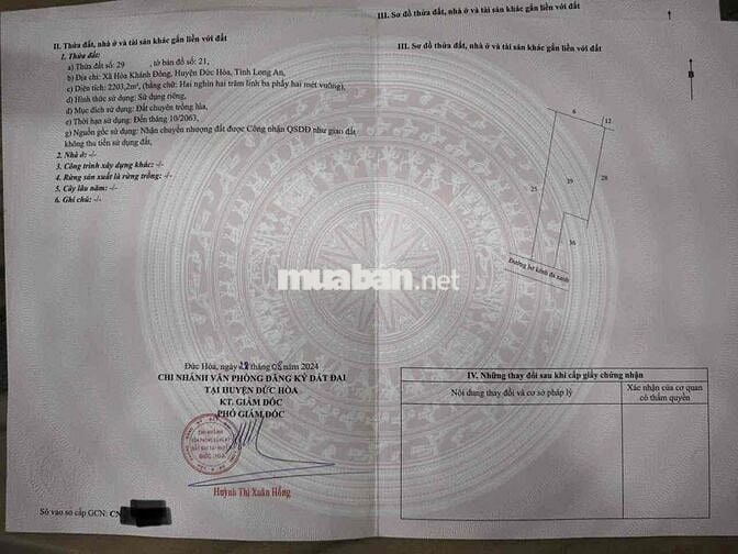 Bán 2700m2 đất + xưởng (500m2 thô cư) tại Hòa Khánh Đông, Long An