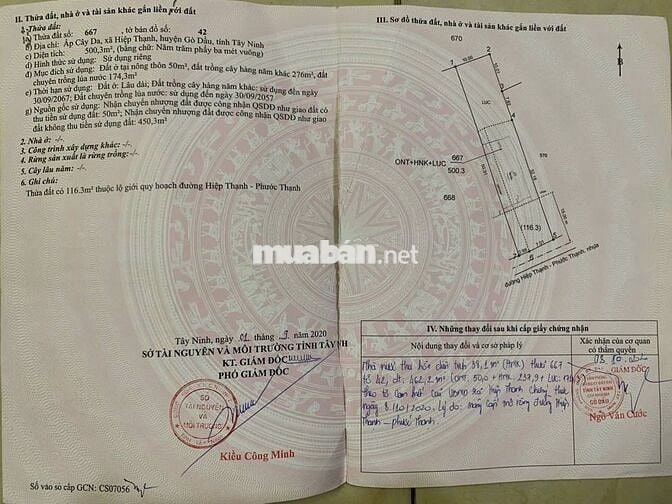 LÔ ĐẤT 500m2 MT ĐƯỜNG NHỰA CÂY DA, SỔ RIÊNG, DÂN CƯ ĐÔNG, GIÁ 1,6 TỶ