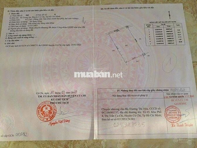 Đất sổ riêng 612m2 xã Trung An, Củ Chi, dân cư đông đúc, giá 1,7 tỷ