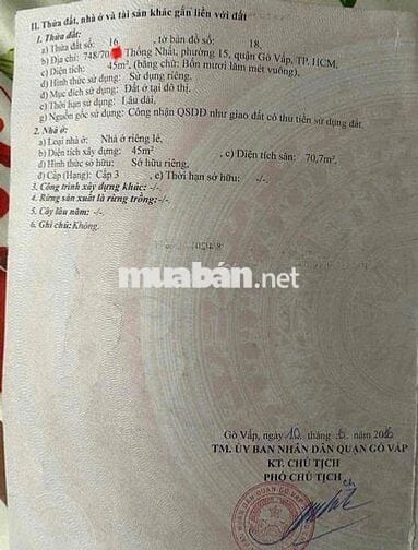 Chính chủ bán nhà chân dài 748// Thống Nhất Gò Vấp