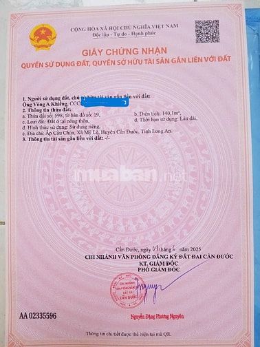 Bán 2 lô đất thổ cư 137.9m2 và 140 m2 liền kề shr, MT đường 9m, CĐ, LA