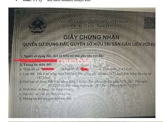 Cơ hội sở hữu đất Tân An, Vĩnh Cửu, Đồng Nai Chủ đi nước ngoài cần bán