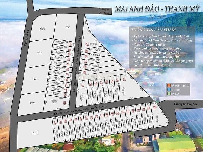 Đất nền trung tâm Thạnh Mỹ ven Đà Lạt giá chỉ 630 triệu đường nhựa 6m