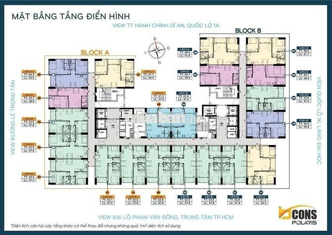 BÁN CĂN GÓC - 2PN2WC - 2TỶ650 - BCONS POLARIS