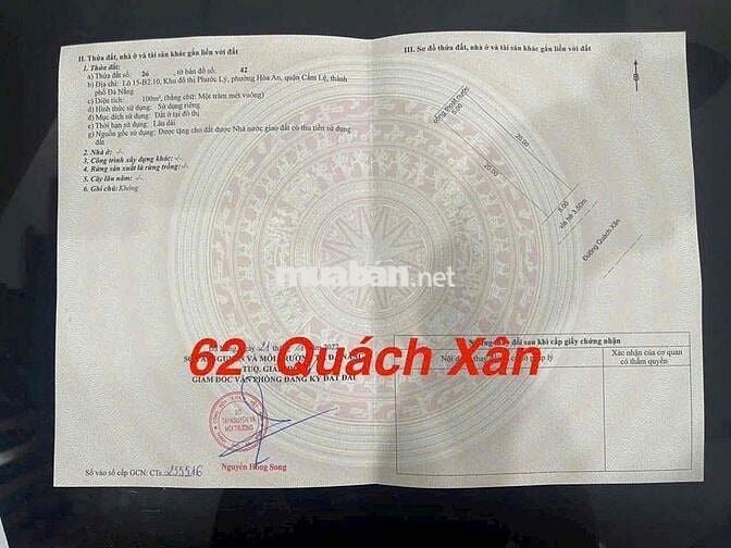 *** lô 100m hướng Đông Nam Quách Xân sát Bùi Tấn Diê