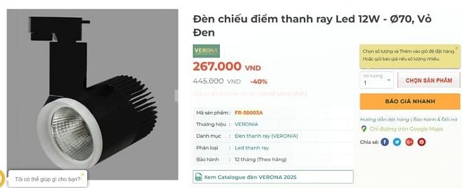 Đèn rọi ray Verona Lighting đen 12W/bóng (5 bóng)