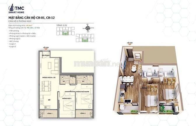 Căn hộ cao cấp 2 PN-70m2 - 6,65 tỷ Dự án TMC Smart Home Tây Hồ Tây