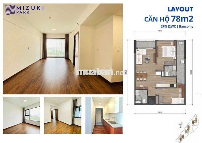 Bán nhanh căn hộ 78m2 2PN - 2WC view nội khu Mizuki Park đã có sổ hồng