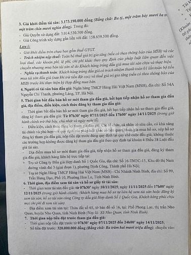 Công ty Đấu giá Hợp danh Số 1 Quốc Gia đăng thông báo bán đấu giá 
