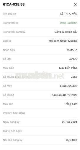 Đổi xe nên bán Yamaha Janus 125 trắng chính chủ