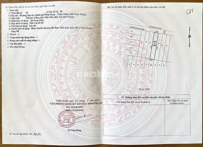 Đất ở TĐC 100m2 phường Bảo An, Phan Rang, đường nhựa 7m