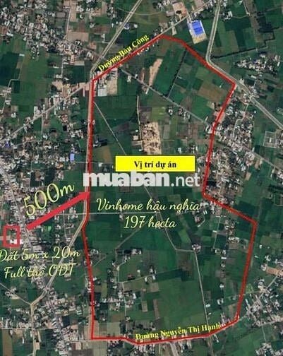 Bán đất hậu nghĩa 100m2 lô góc 2mt chính chủ 850tr