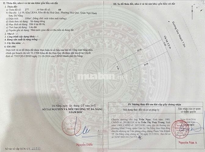 Bán đất đường Thâm Tâm, Hoà Quý, Ngũ Hành Sơn sát Minh Mạng sạch đẹp