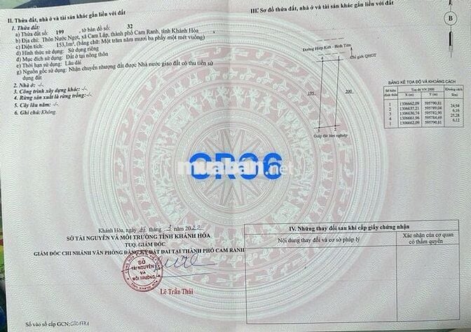 BÀ CHỊ CẦN BÁN LÔ ĐẤT ĐỐI DIỆN VIN  CAM RANH, GIÁ CHỈ 7TR/M2!!!!