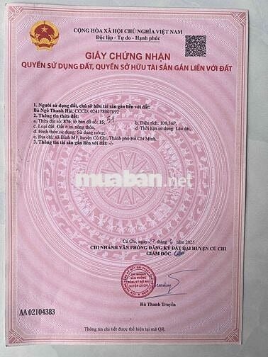 Bình Mỹ - Củ Chi 5x20=100m2 thổ cư xây dựng tự do đường thông