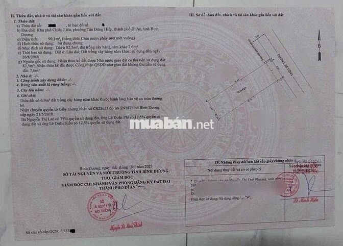 Đất gần ngã tư chiêu Liêu, p Tân Đông Hiệp, Tp Dĩ An